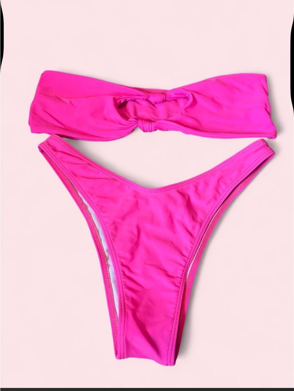 SHEIN Neon Pink Twist Bandeau Bikini Set